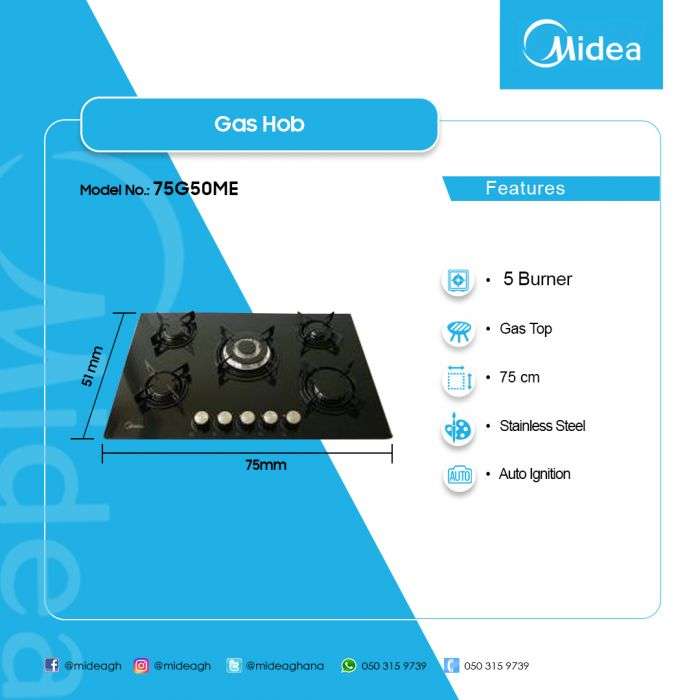 MIDEA 5 BURNER GAS HOB 75G50ME - Image 2