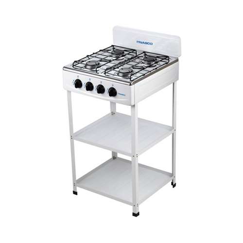 NASCO 4 BURNER GAS STOVE WHITE, BLACK CAP NASGS-K4BSS-S