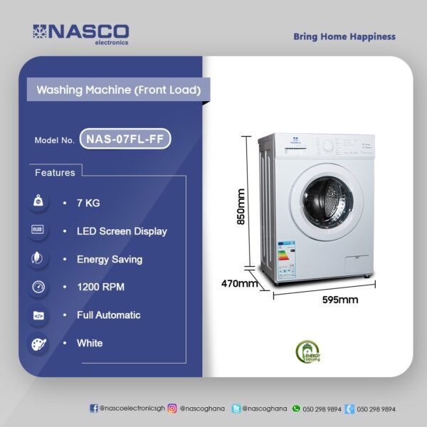 NASCO 7KG FRONT LOAD FULL AUTO WASHING MACHINE NAS-07FL-FF - Image 2