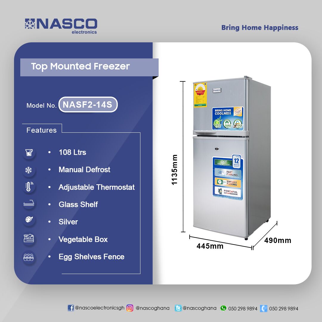 NASCO 108LTR TOP MOUNT REFRIGERATOR NASF2-14S - Image 3