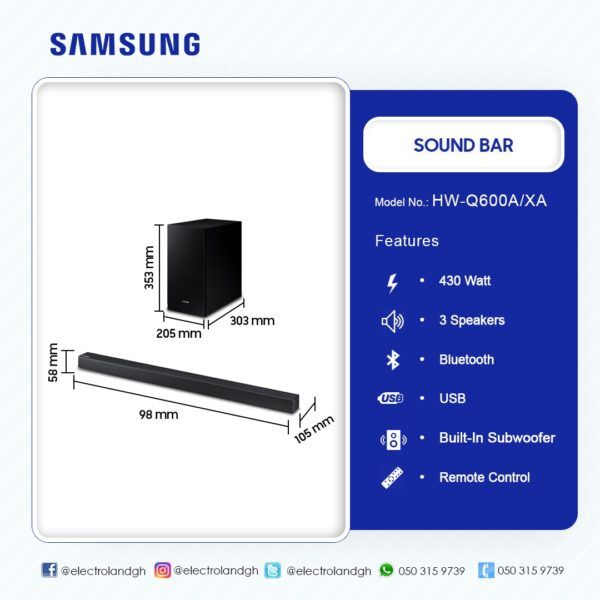 SAMSUNG 3.1 INCH 360WATT SOUNDBAR (2021) HW-Q600A/XA - Image 4