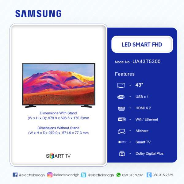 SAMSUNG 43 INCH LED FHD SMART TELEVISION UA43T5300AUXGH - Image 4