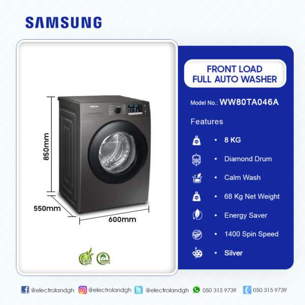 SAMSUNG 8KG FRONT LOAD FULL AUTO WASHER WASHING MACHINE WW80TA046AX - Image 2