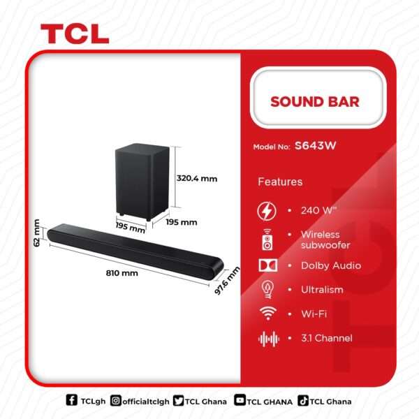 TCL AUDIO SOUND BAR S643W - Image 2